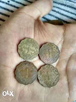 Four 1 Anna Indian Paise Coins