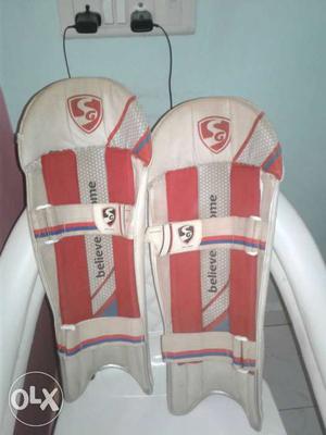 Pair Of White-and-red Shin Guards