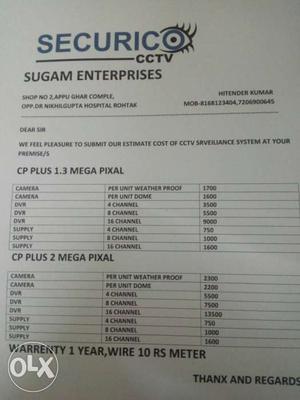 Securiv CCTV Sugam Enterpirses White Printer Paper