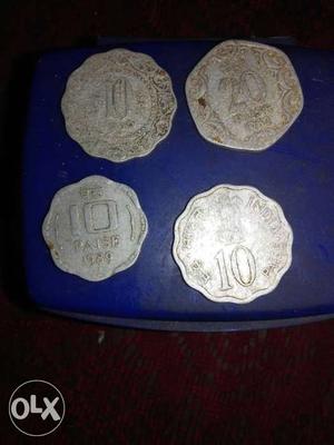 Three 10 And 20 Indian Paise Coins