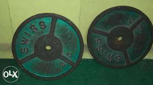 Two Green And Black Swiss Barbell Plates