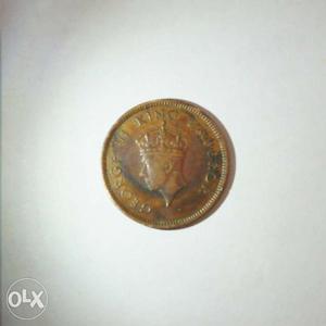 One Quarter Anna  Bronze Coin with King