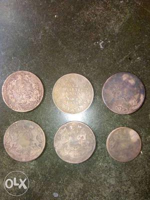 Six Round Indian Coins