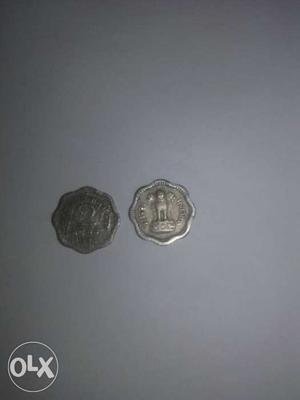2 indian coins 2 paise sun.