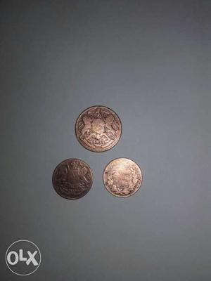 3 HALF ANNA Coin sun-