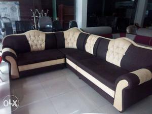 Black And White Suede L Sectional Sofa