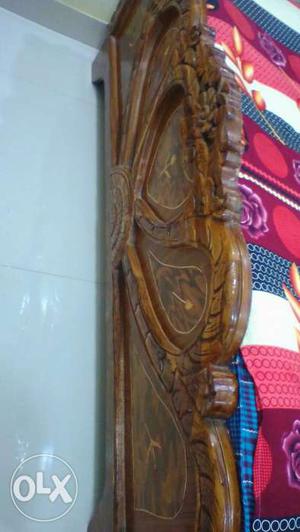 Brown Wooden Engrave Bed Frame