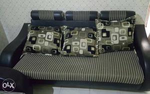 Gray-and-black Fabric Sofa With Two Sofa Chairs