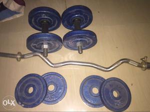 Grey And Black Barbell And Pair Of Dumbbell