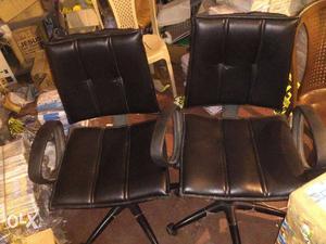 Pair Of Black Leather Office Rolling Chairs