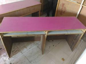 Pink And Brown Wooden Rectangular Desk