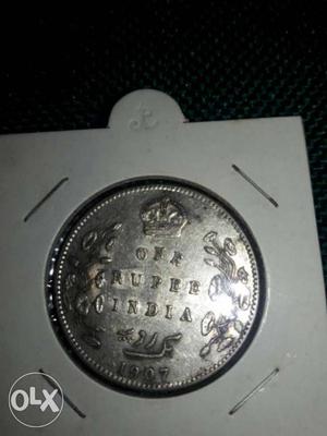 Pre Independence Indian one rupee silver coin.