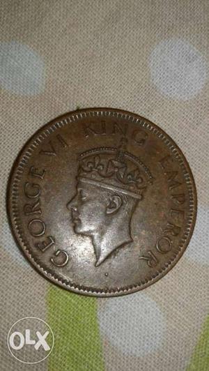 Round Copper Indian British Coin