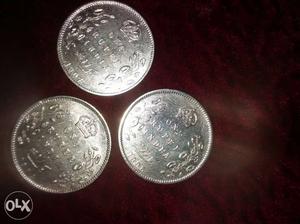 Three Silver Round One Rupee India Coins