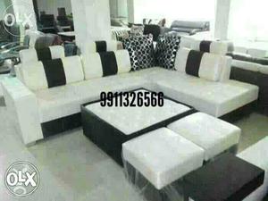 White And Black Suede Sectional Couch