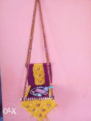 Yellow And Purple Knit Crossbody Bag