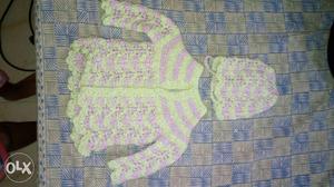 Baby's Yellow-and-pink Long Sleeve Top And Knit Cap