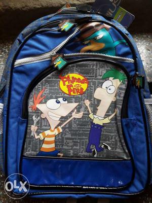 Disney Phineas And Ferb Print Blue Backpack