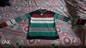Green, White, Black, And Red Striped Long Sleeves