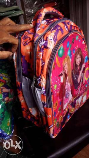 Purple And Orange Hannah Montana Print Backpack