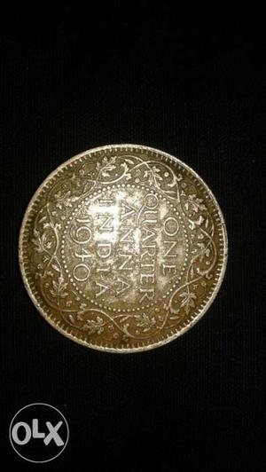 Round Bronze 1 Quarter Indian Anna Coin