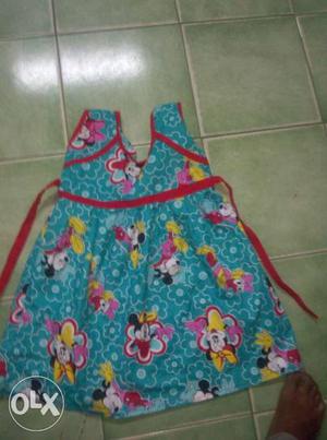 Teal, Pink, Yellow, And Black Minnie Mouse Print Sleeveless