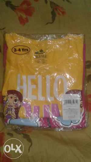 Yellow Hello Print Crew Neck Top In Package