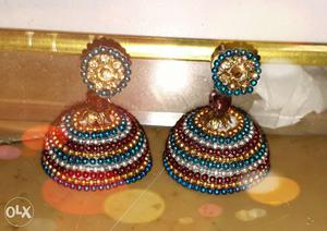 Amazing shiny Ear rings with multi colour threads