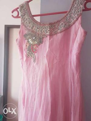 Baby pink dress with churidar n dupatta...size medium