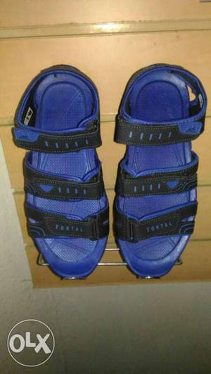 Blue-and-black Triple Strap Sandals