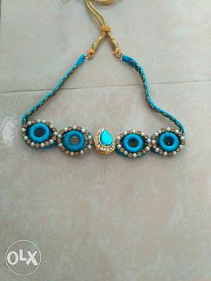 Blue-and-turquoise Gemstone Silk Threaded Necklace