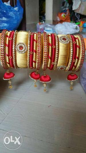 Brown And Red Silk Thread Bangles