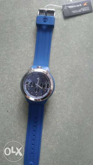 Fastrack Round Gray Chronograph Watch With Blue Band