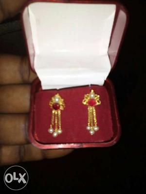 Gold-and-ruby Chandelier Earrings In Box