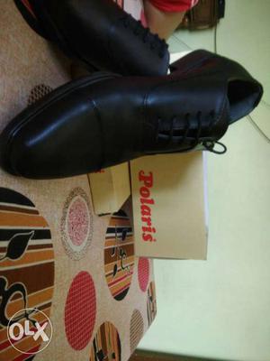 Pair Of Black Polaris Leather Dress Shoes With Box