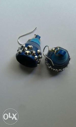 Pair Of Blue Hook Jhumka Earrings