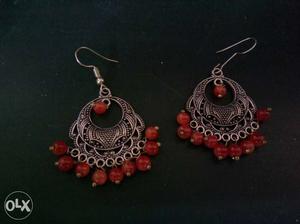 Pair Of Silver-and-red Earrings