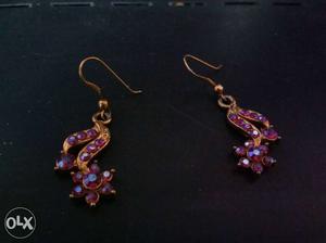 Purple Gem Embellished Gold Hook Dangling Earrings