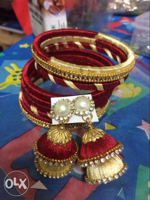 Red And Brown Jhumka Earrings
