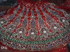 Red And Silver Lengha