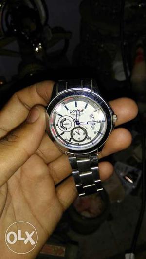 Round White And Silver Chronograph Watch With Silver Link