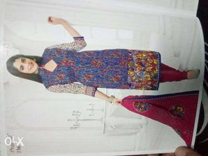 Women's Blue And Gray Floral Salwar Kameez Catalogue