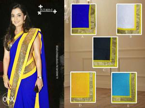 Women's Blue And Yellow Traditional Sari