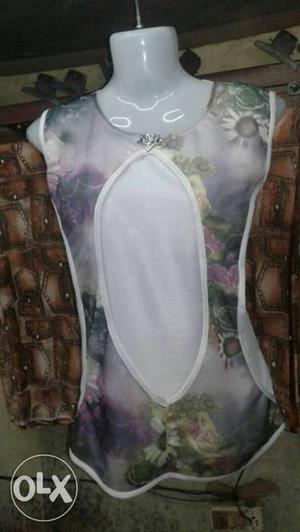 Women's Purple,green,white And Yellow Floral Sleeveless