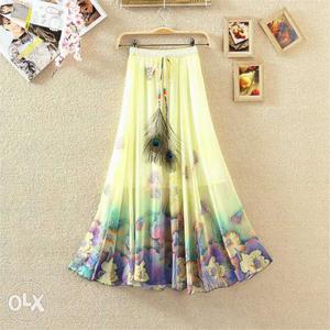 Yellow, Purple, And Beige Floral Skirt