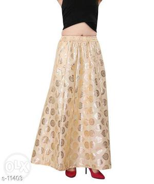 Beige Floral Long Skirt