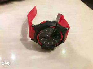 Black And Red Round Chronograph Watch