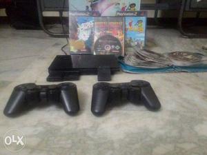 Black Sony PS2 Console With Two Controllers