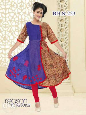 Blue And Red Floral Anarkhali