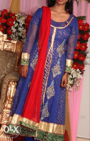 Blue anarkali suit, hand embroided, just worn